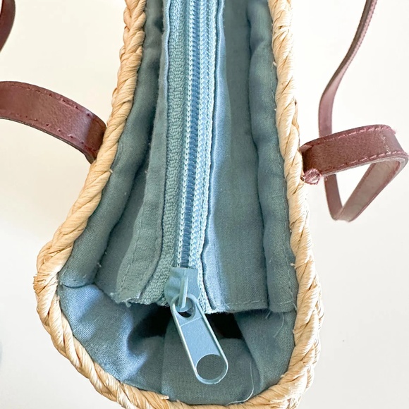 Vintage Straw Purse with Blue Flowers | Vintage Summer Purse - Picture 4 of 8